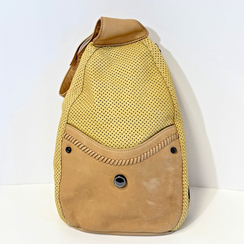 Hayden Harnett Tan Beige Genuine Leather Sling Bag Purse Perforated Adjustable